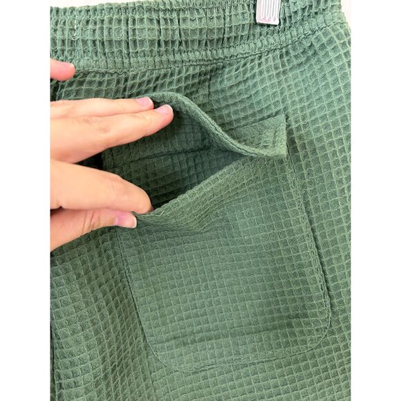 Negative Space Waffle Shorts Mens M Green Drawstring Knit Weave‎ Casual Beach - Picture 4 of 9
